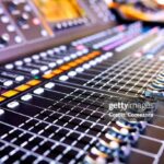 Close-up of mixer console.